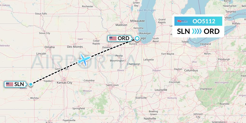 OO5112 SkyWest Airlines Flight Map: Salina to Chicago