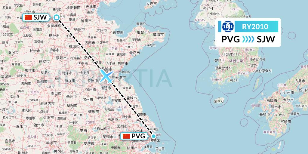 RY2010 Jiangxi Air Flight Map: Shanghai to Shijiazhuang
