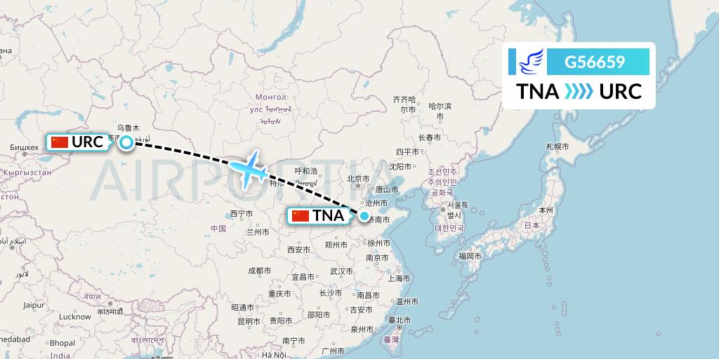 G56659 China Express Airlines Flight Map: Jinan to Urumqi