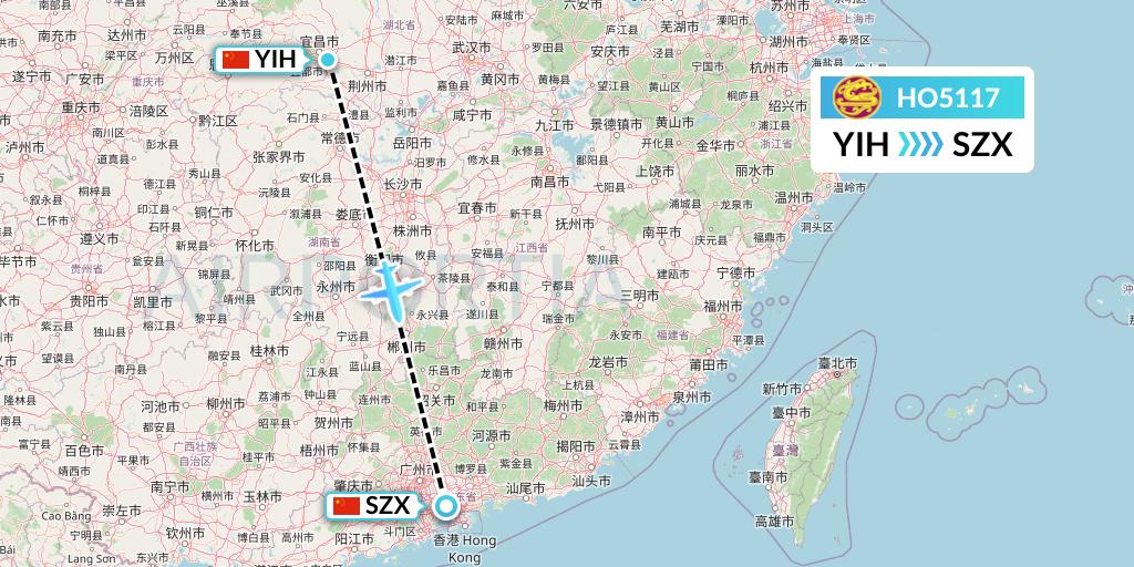 HO5117 Juneyao Airlines Flight Map: Yichang to Shenzhen