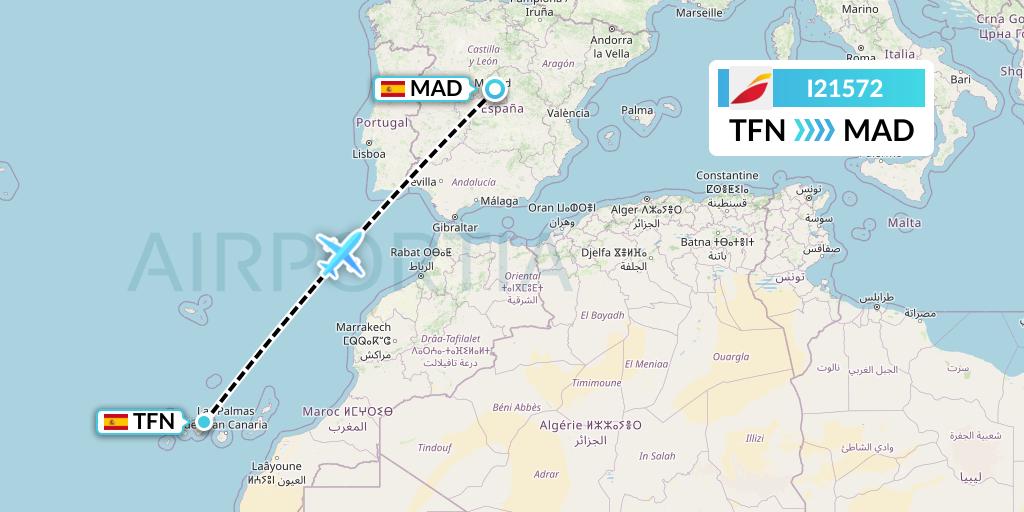 I21572 Iberia Express Flight Map: Tenerife to Madrid