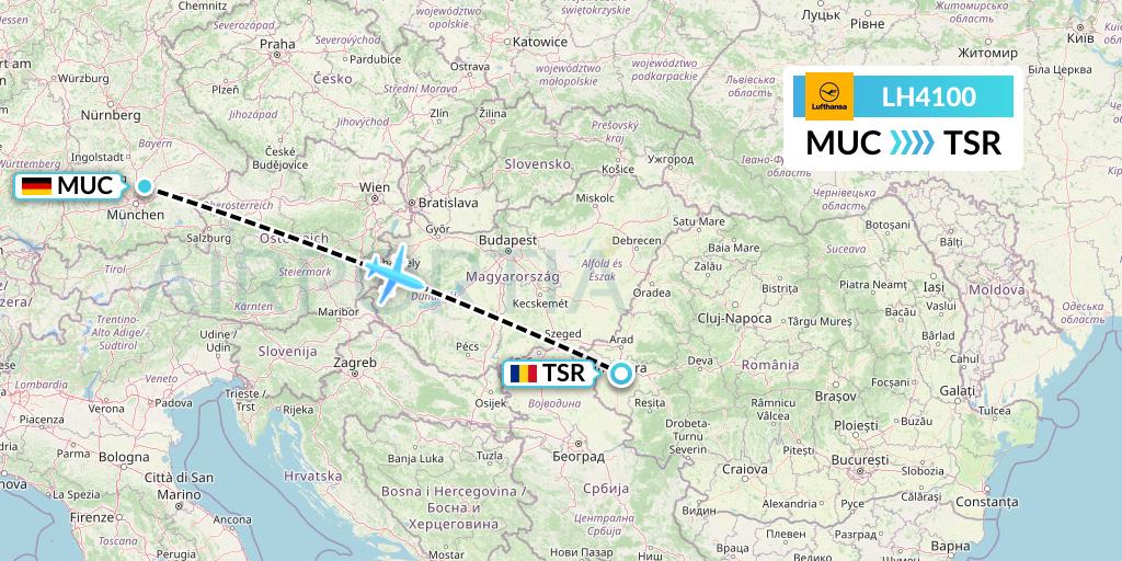 LH4100 Lufthansa Flight Map: Munich to Timisoara