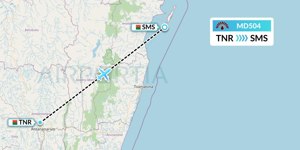 MD504 Air Madagascar Flight Map: Antananarivo to Saint Marie