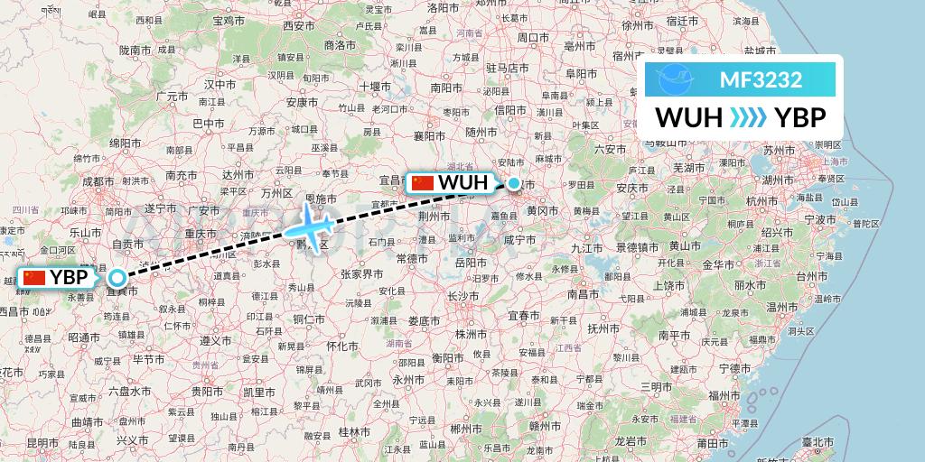 MF3232 Xiamen Airlines Flight Map: Wuhan to Yibin