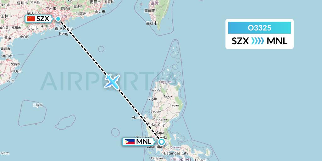 O3325 SF Airlines Flight Map: Shenzhen to Manila