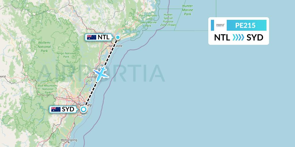 PE215 People's Viennaline Flight Map: Newcastle to Sydney