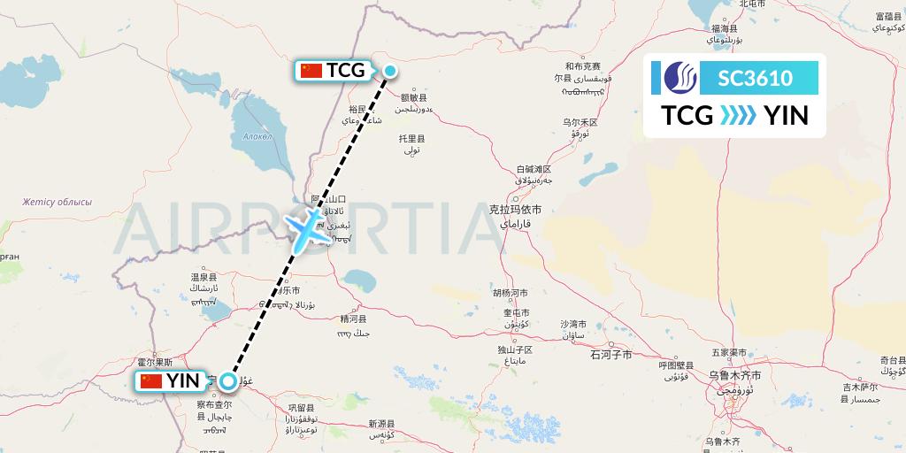 SC3610 Shandong Airlines Flight Map: Tacheng to Yining