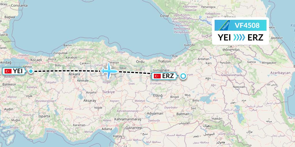 VF4508 ValuAir Flight Map: Bursa to Erzurum