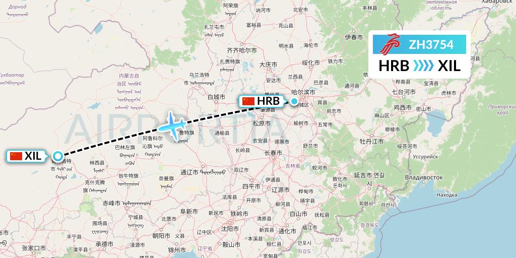 ZH3754 Shenzhen Airlines Flight Map: Harbin to Xilinhot