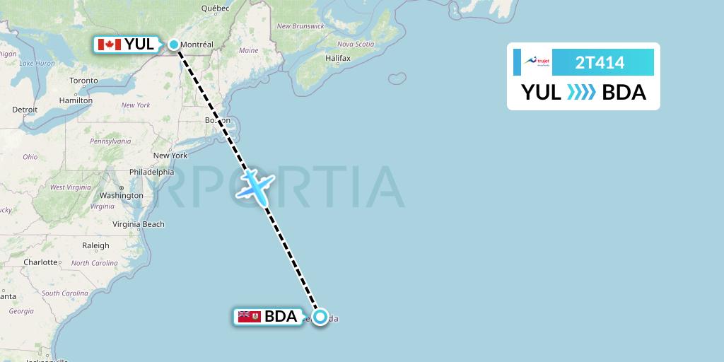 2T414 Trujet Flight Map: Montreal to Bermuda
