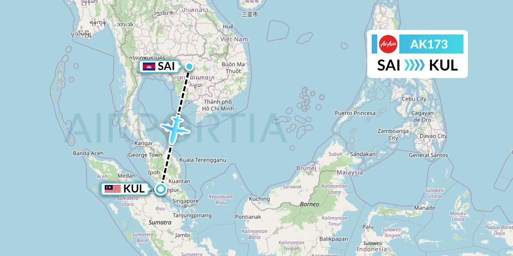 AK173 AirAsia Flight Map: Siem Reap to Kuala Lumpur