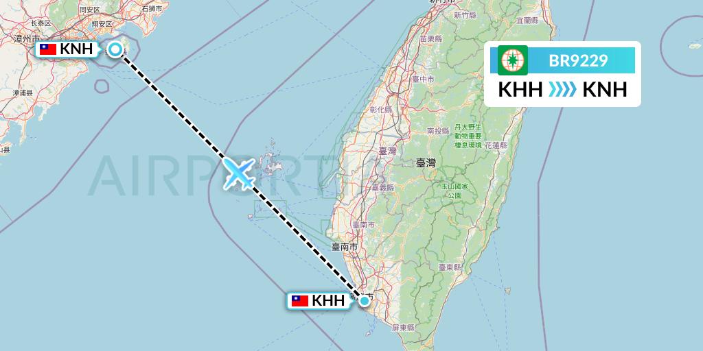 BR9229 EVA Air Flight Map: Kaohsiung to Kinmen