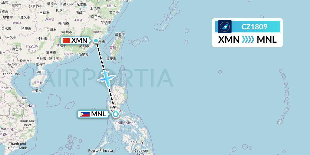 CZ1809 China Southern Airlines Flight Map: Xiamen to Manila
