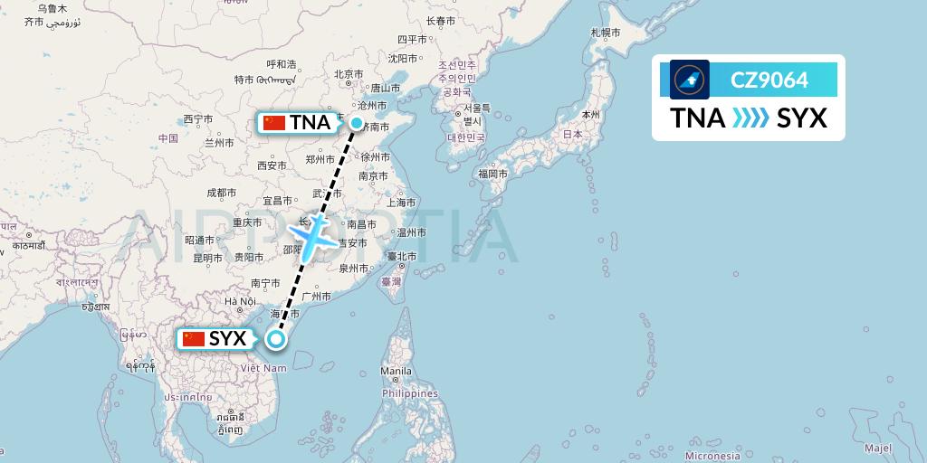 CZ9064 China Southern Airlines Flight Map: Jinan to Sanya