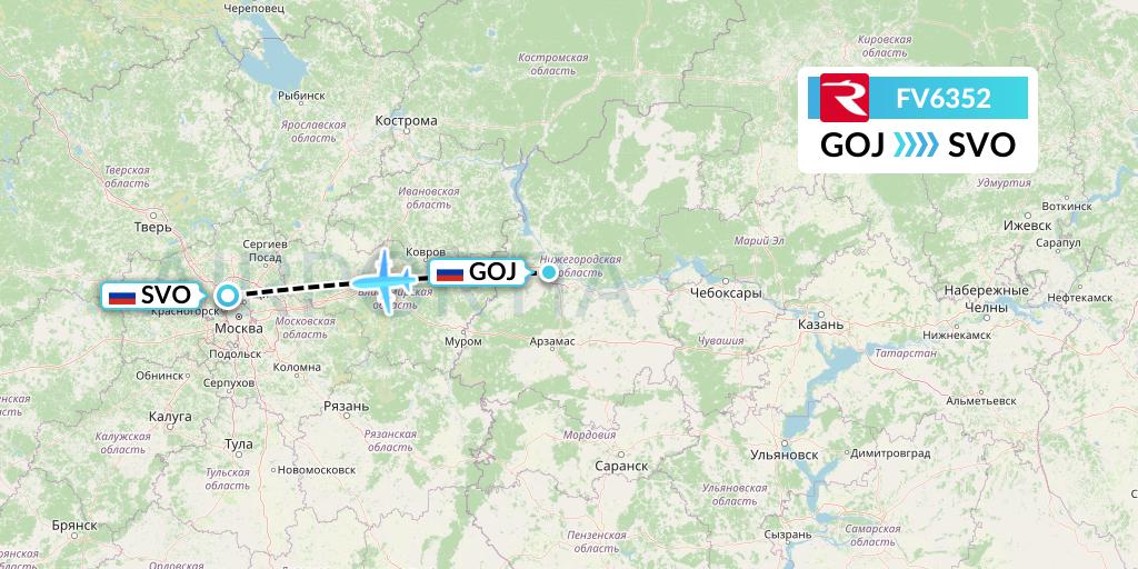 FV6352 Rossiya Flight Map: Nizhny Novgorod to Moscow