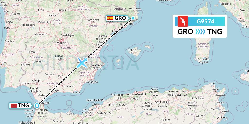G9574 Air Arabia Flight Map: Girona to Tangier