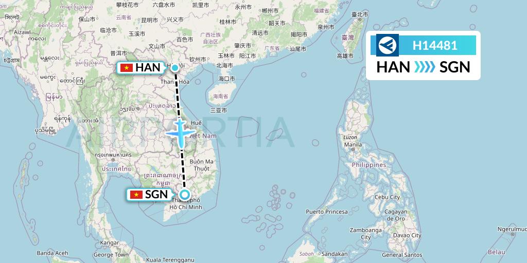 H14481 Hahn Air Systems Flight Map: Hanoi to Ho Chi Minh City