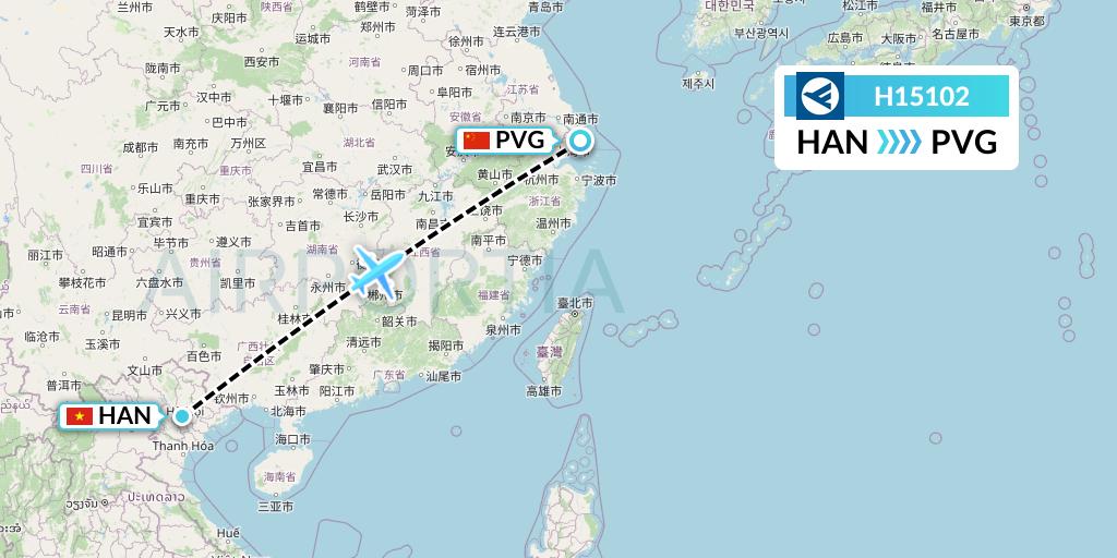 H15102 Hahn Air Systems Flight Map: Hanoi to Shanghai