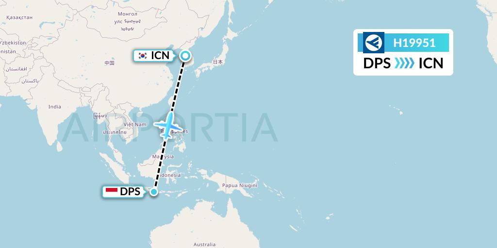 H19951 Hahn Air Systems Flight Map: Denpasar to Seoul