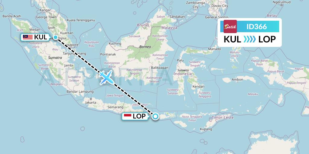 ID366 Batik Air Flight Map: Kuala Lumpur to Lombok