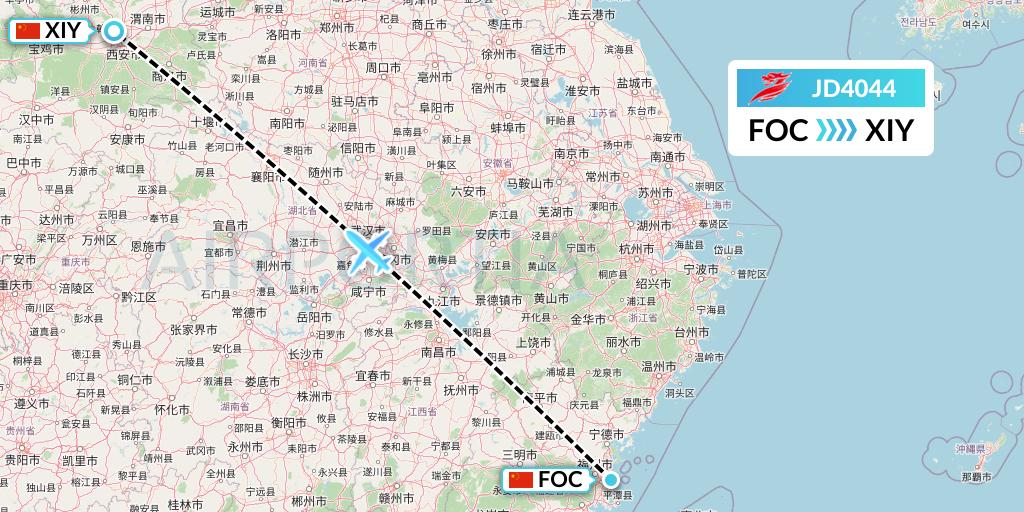 JD4044 Capital Airlines Flight Map: Fuzhou to Xi'an