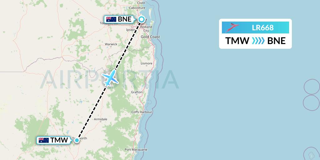 LR668 Lacsa Flight Map: Tamworth to Brisbane