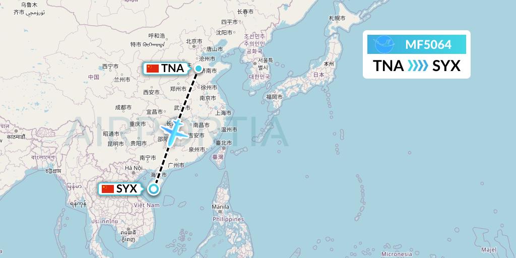 MF5064 Xiamen Airlines Flight Map: Jinan to Sanya