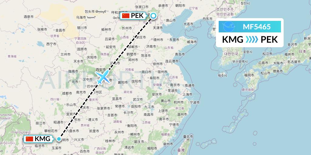 MF5465 Xiamen Airlines Flight Map: Kunming to Beijing