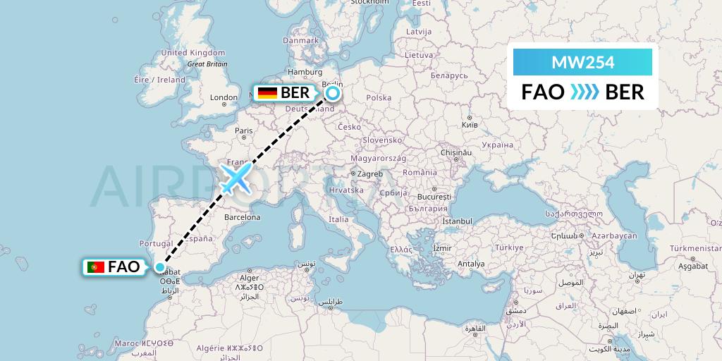 MW254 Mokulele Flight Service Flight Map: Faro to Berlin