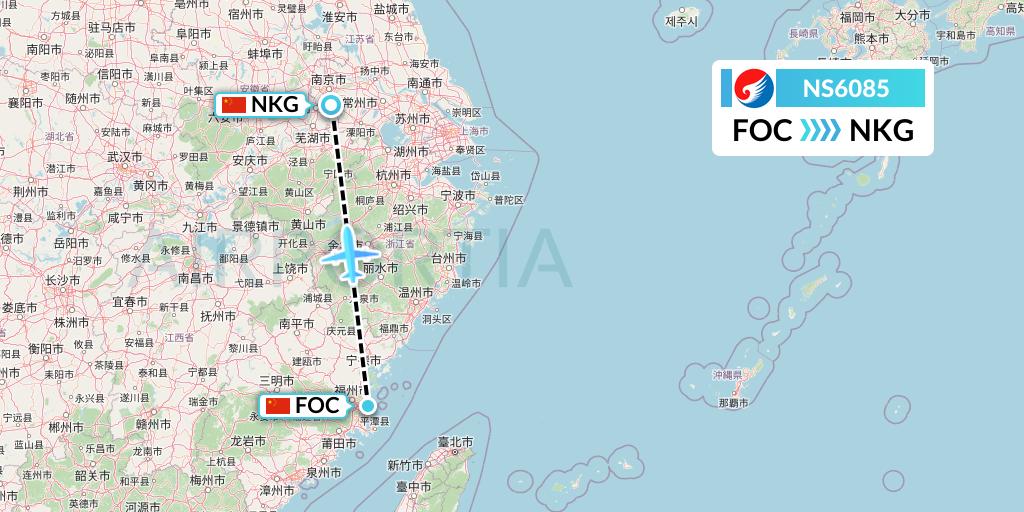 NS6085 Hebei Airlines Flight Map: Fuzhou to Nanjing