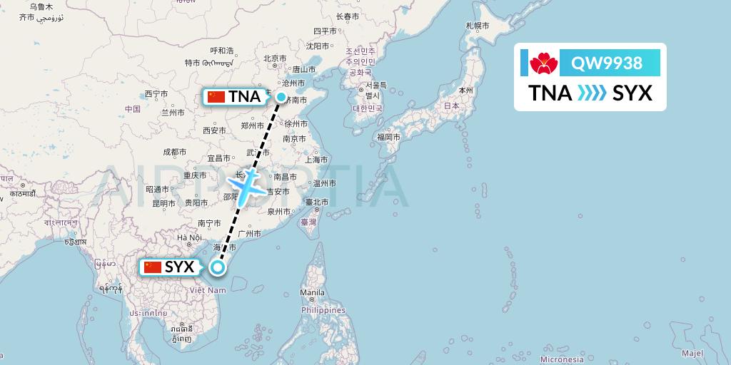QW9938 Qingdao Airlines Flight Map: Jinan to Sanya