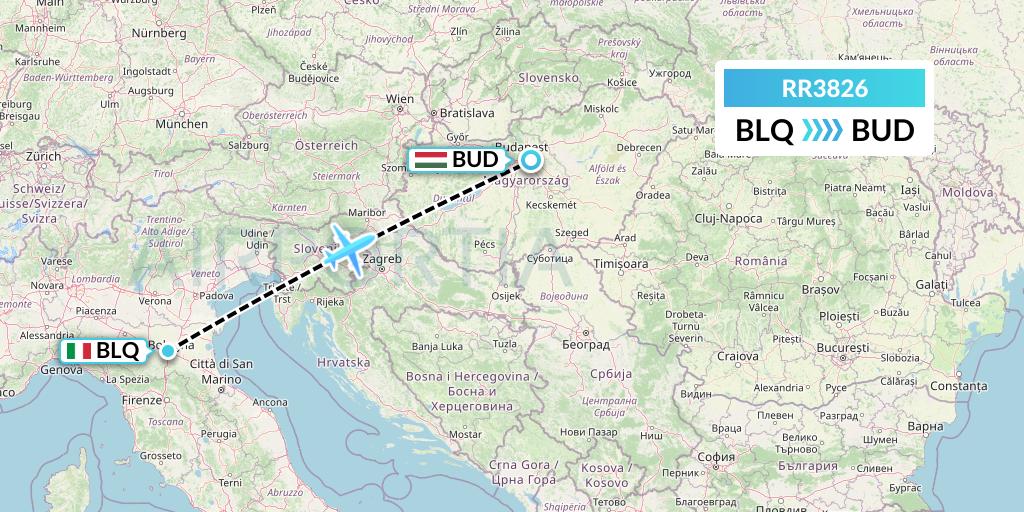 RR3826 Royal Air Force Flight Map: Bologna to Budapest
