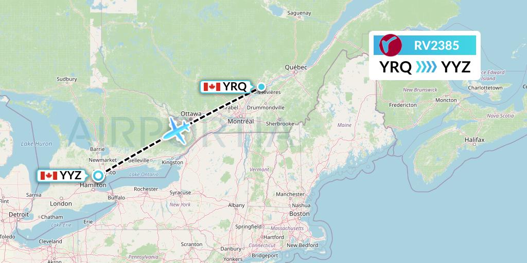 RV2385 Air Canada Rouge Flight Map: Trois-Rivieres to Toronto