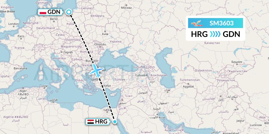 SM3603 Air Cairo Flight Map: Hurghada to Gdansk