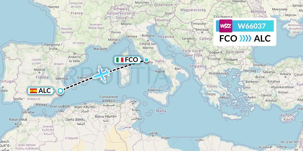 W66037 Wizz Air Flight Map: Rome to Alicante
