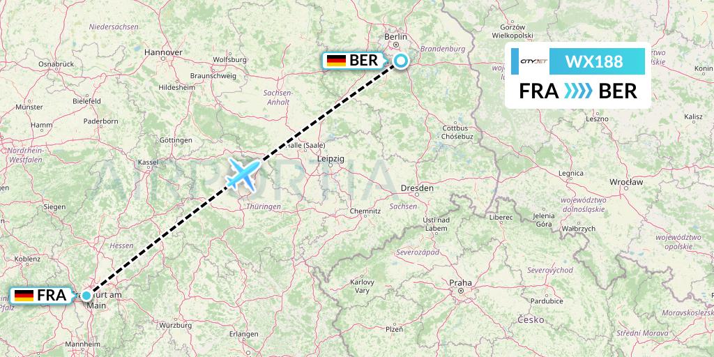 WX188 Cityjet Flight Map: Frankfurt to Berlin