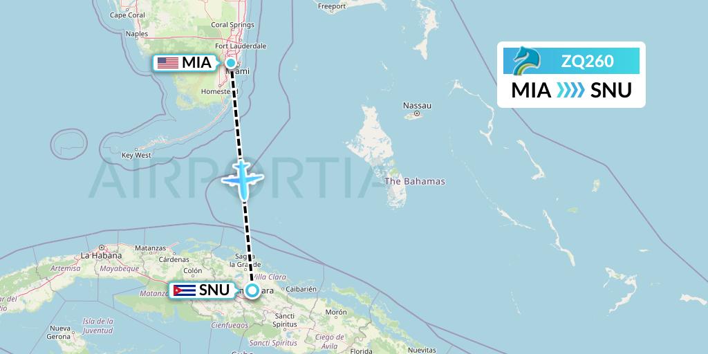 ZQ260 Azman Air Flight Map: Miami to Santa Clara