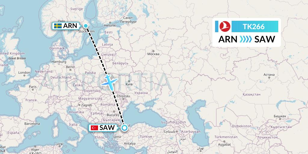 TK266 Turkish Airlines Flight Map: Stockholm to Istanbul