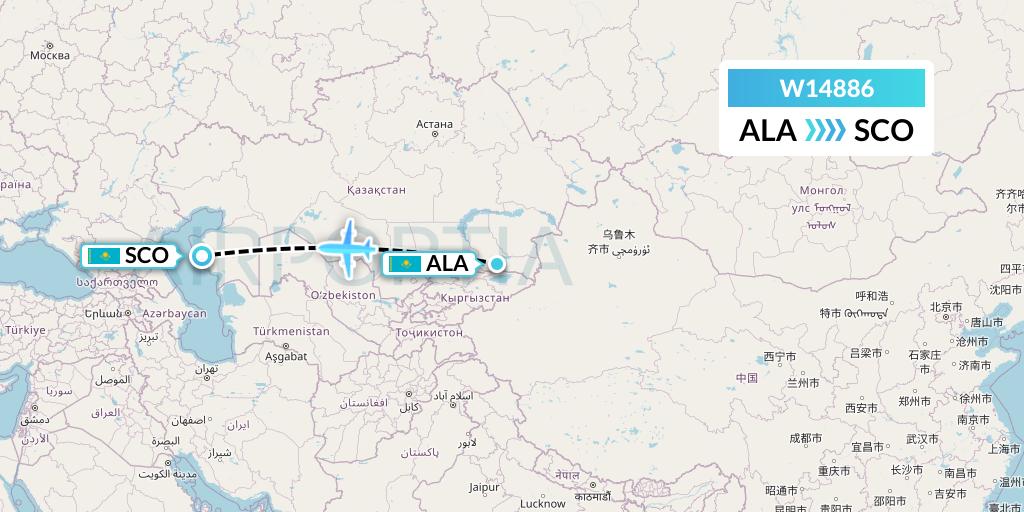 W14886 World Ticket Ltd Flight Map: Almaty to Aktau