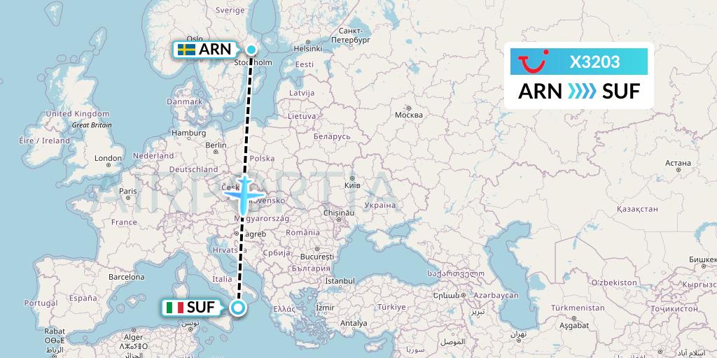 X3203 TUI fly Germany Flight Map: Stockholm to Lamezia Terme