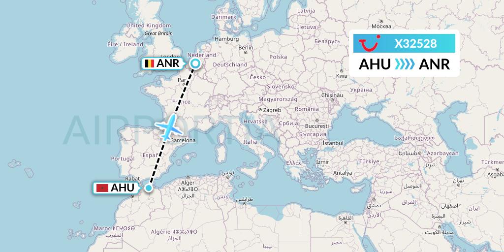 X32528 TUI fly Germany Flight Map: Al Hoceima to Antwerp