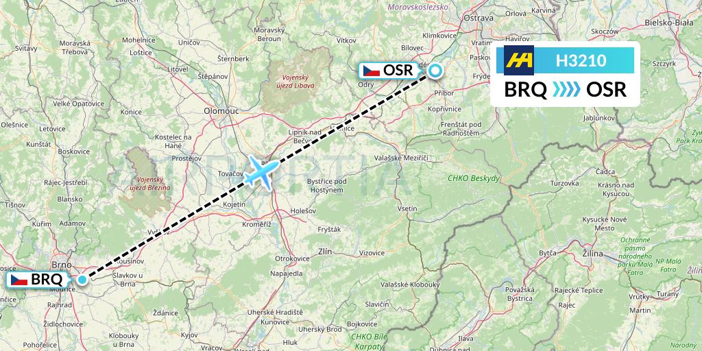 H3210 Harbour Air Flight Map: Brno to Ostrava
