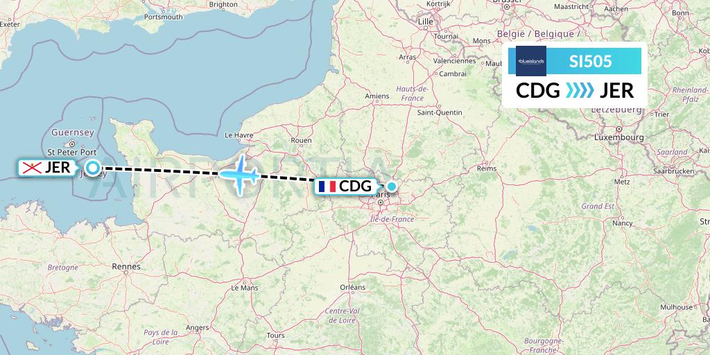 SI505 Blue Islands Flight Map: Paris to Jersey