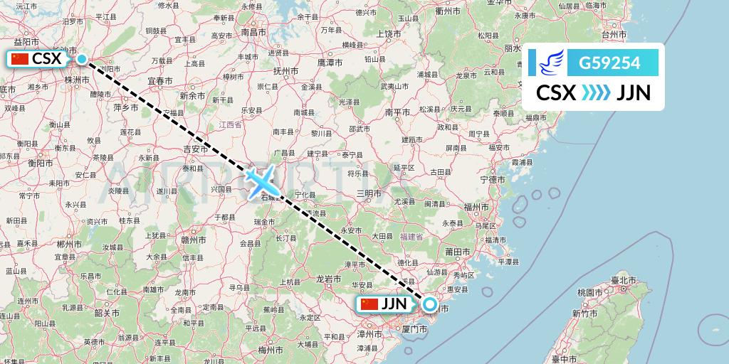 G59254 China Express Airlines Flight Map: Changsha to Jinjiang