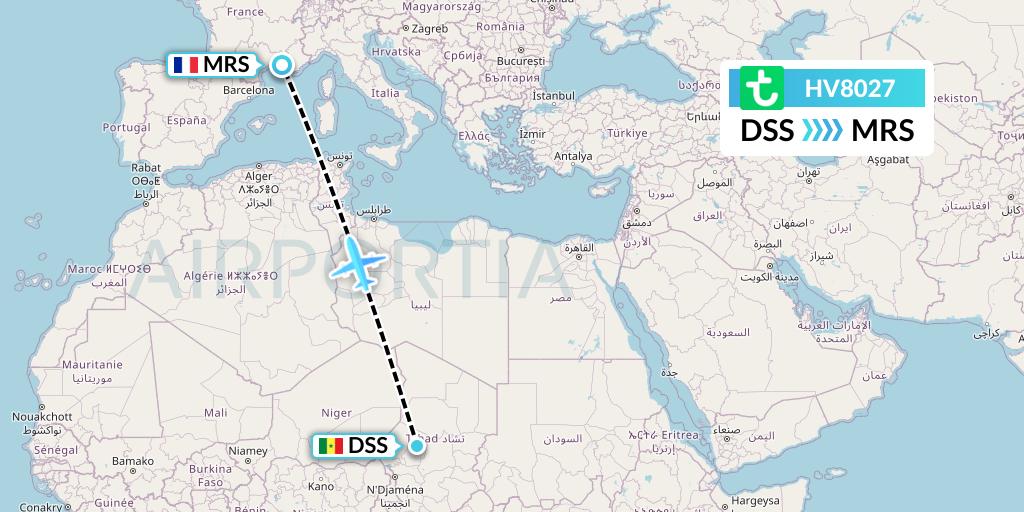 HV8027 Transavia Flight Map: Dakar to Marseille