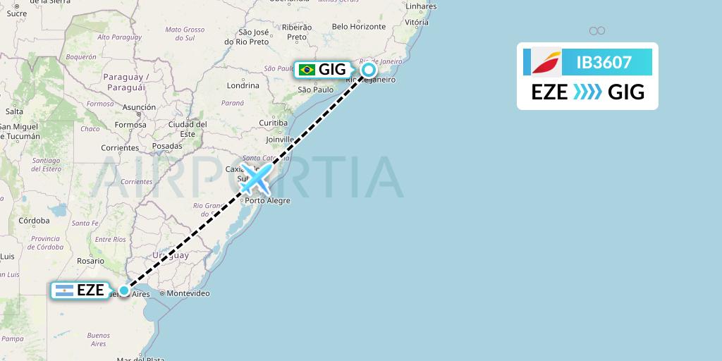 IB3607 Iberia Flight Map: Buenos Aires to Rio de Janeiro