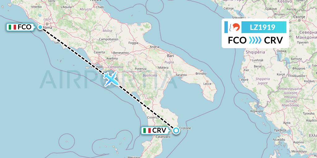LZ1919 Air Link Flight Map: Rome to Crotone