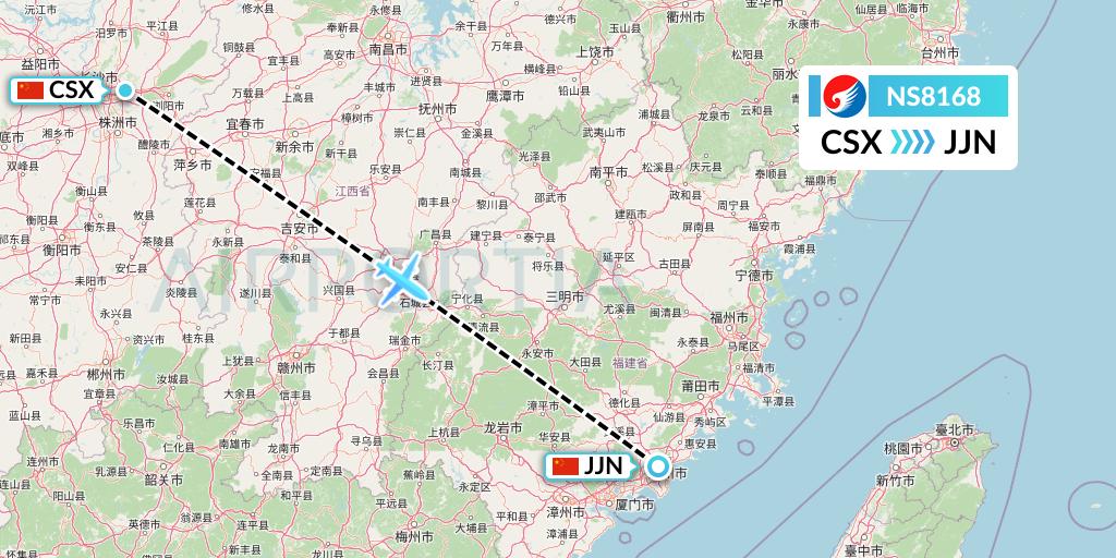NS8168 Hebei Airlines Flight Map: Changsha to Jinjiang