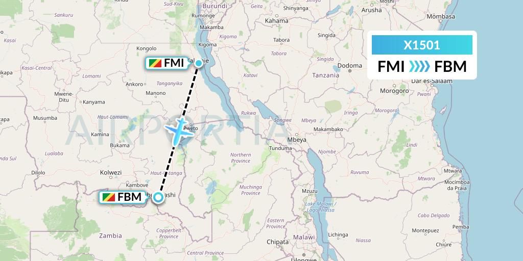 X1501 Nik Airways Flight Map: Congo to Lubumbashi