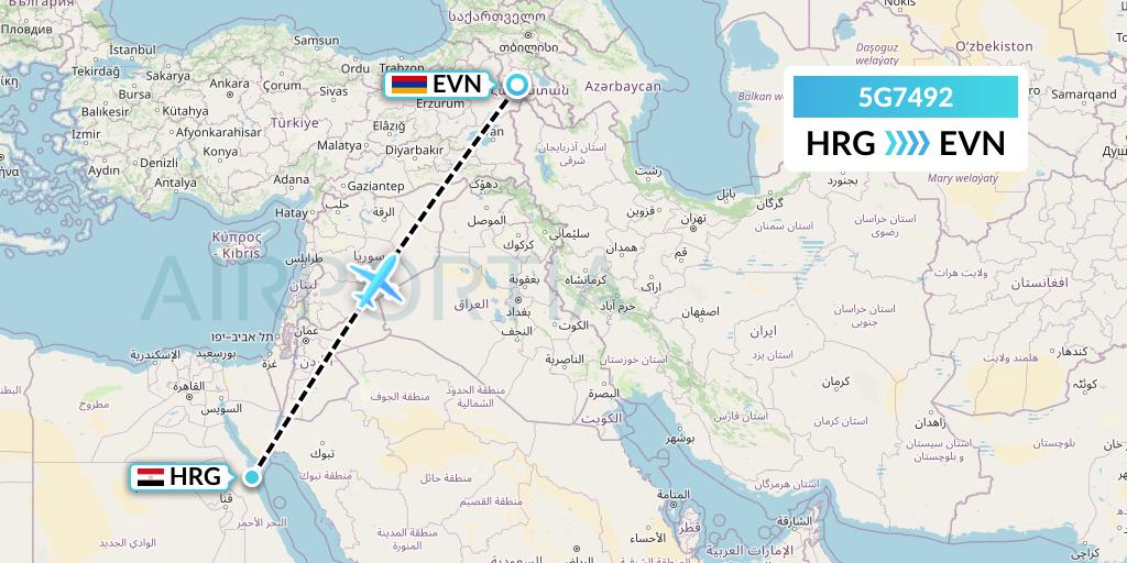 5G7492 Shirak Avia Flight Map: Hurghada to Yerevan